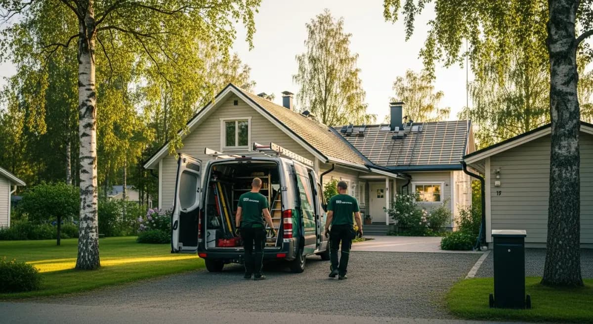 Suomalainen omakotitalo ja tummanharmaa peltikatto